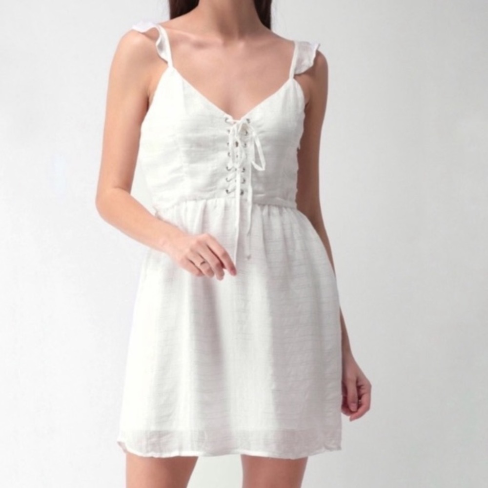 NWT Forever 21 Lace Front White Silver Dress L